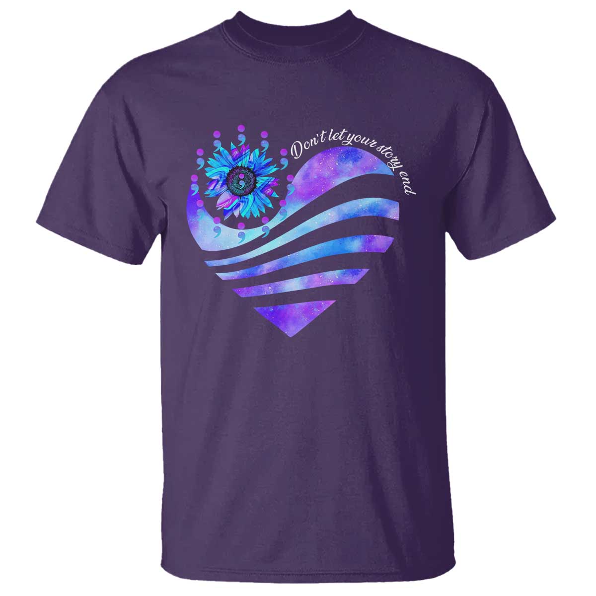 Suicide Prevention Support T Shirt Don't Let Your Story End Heart Semicolon Sunflower