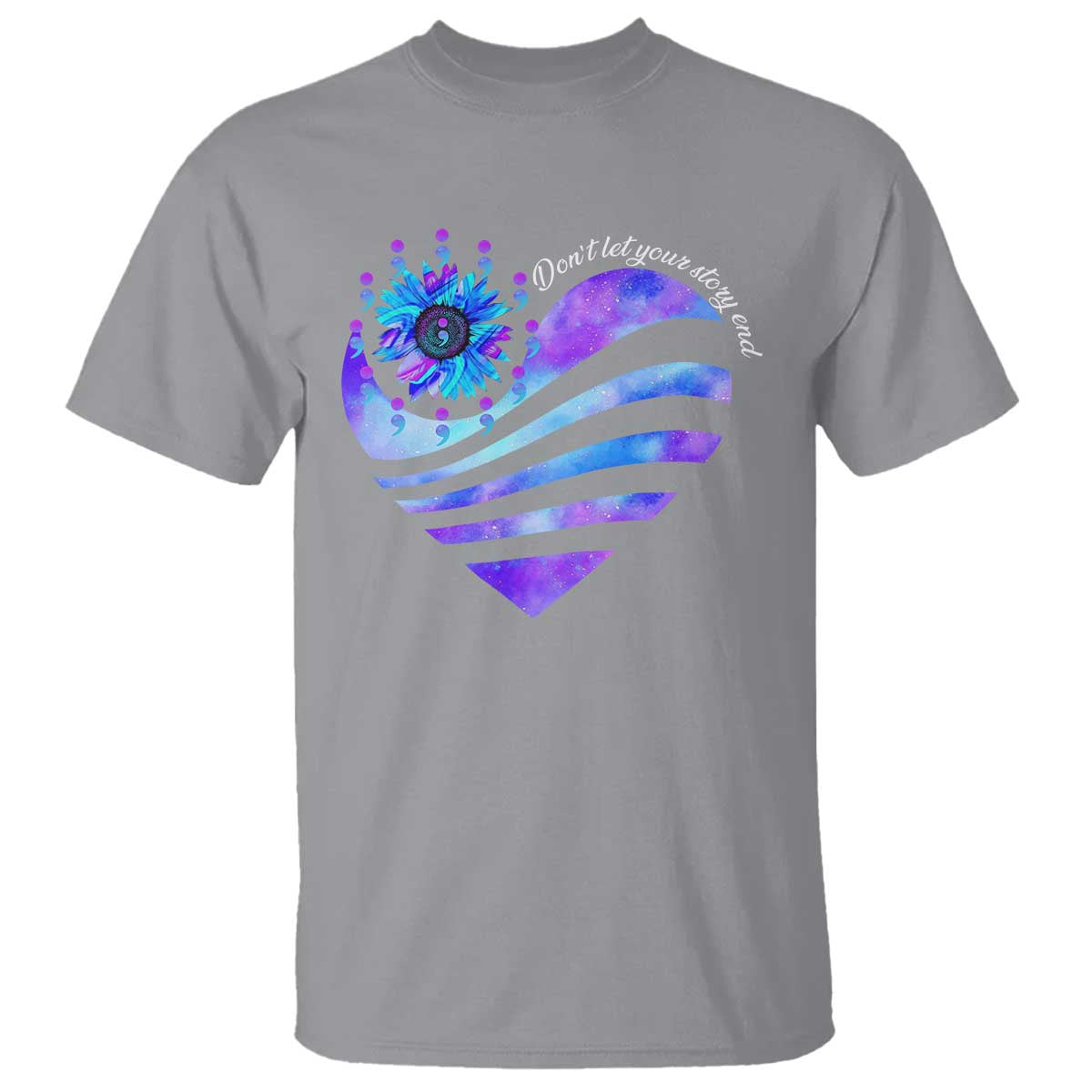 Suicide Prevention Support T Shirt Don't Let Your Story End Heart Semicolon Sunflower