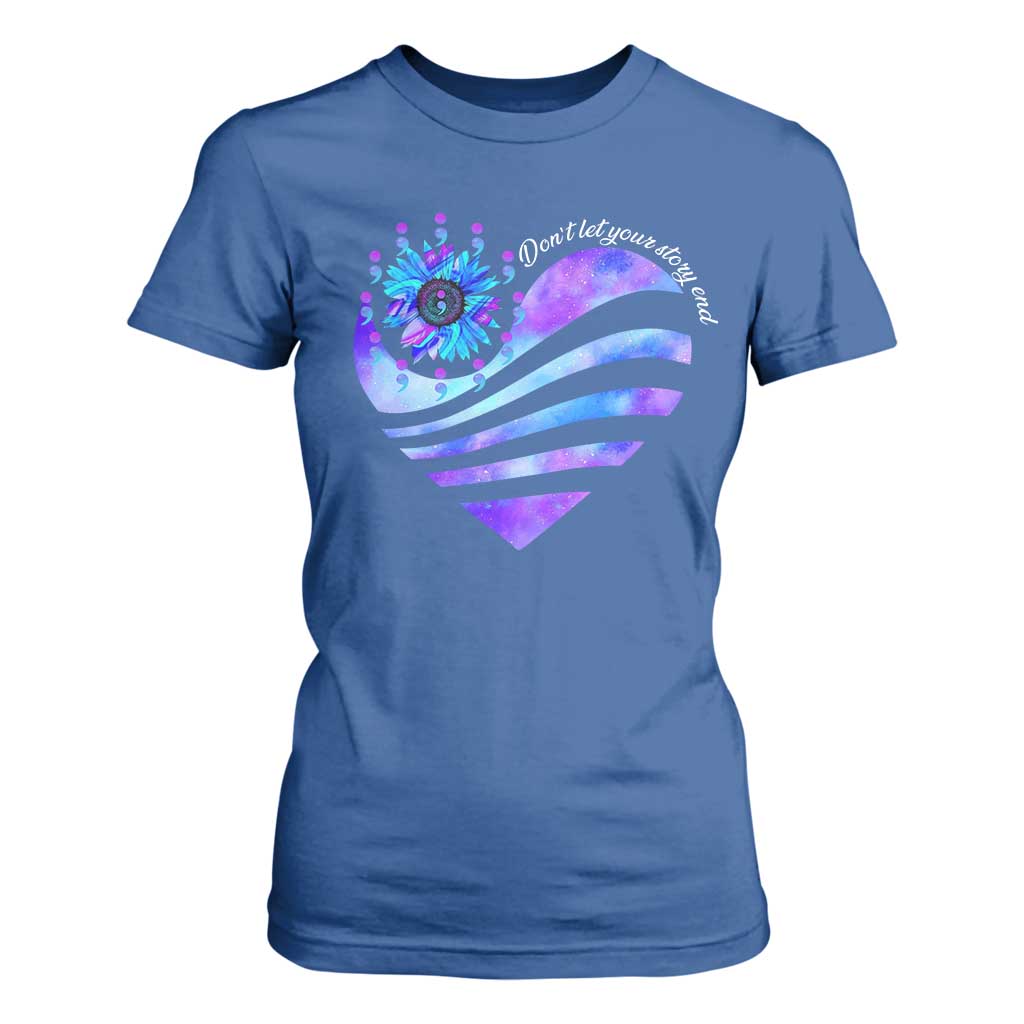 Suicide Prevention Support T Shirt For Women Don't Let Your Story End Heart Semicolon Sunflower
