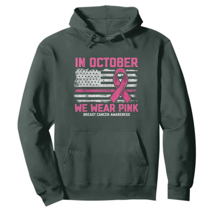 Breast Support Awareness In October We Wear Pink Hoodie Distressed American Flag