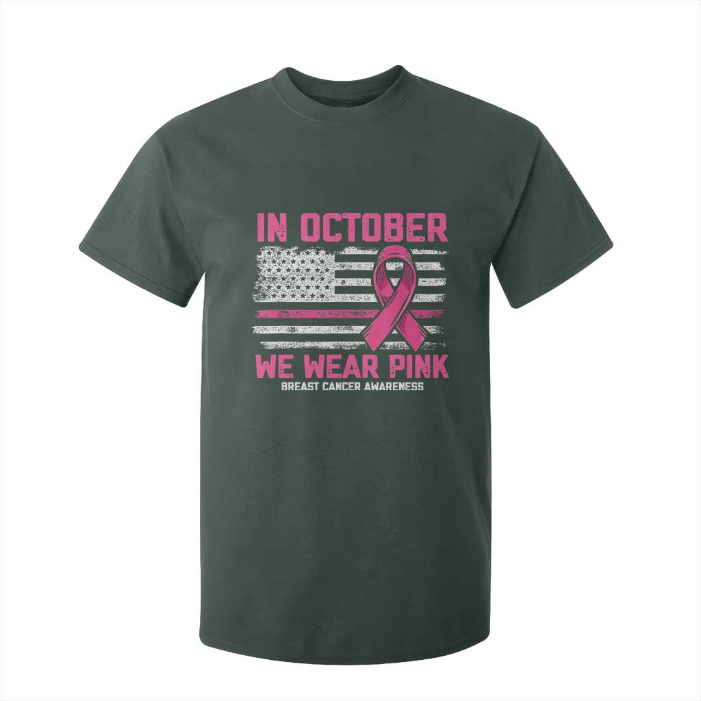 Breast Support Awareness In October We Wear Pink T Shirt For Kid Distressed American Flag
