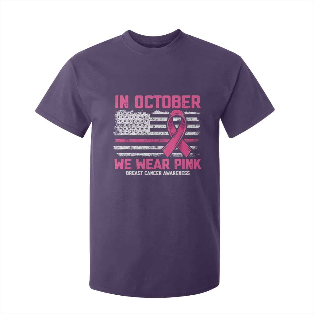 Breast Support Awareness In October We Wear Pink T Shirt For Kid Distressed American Flag
