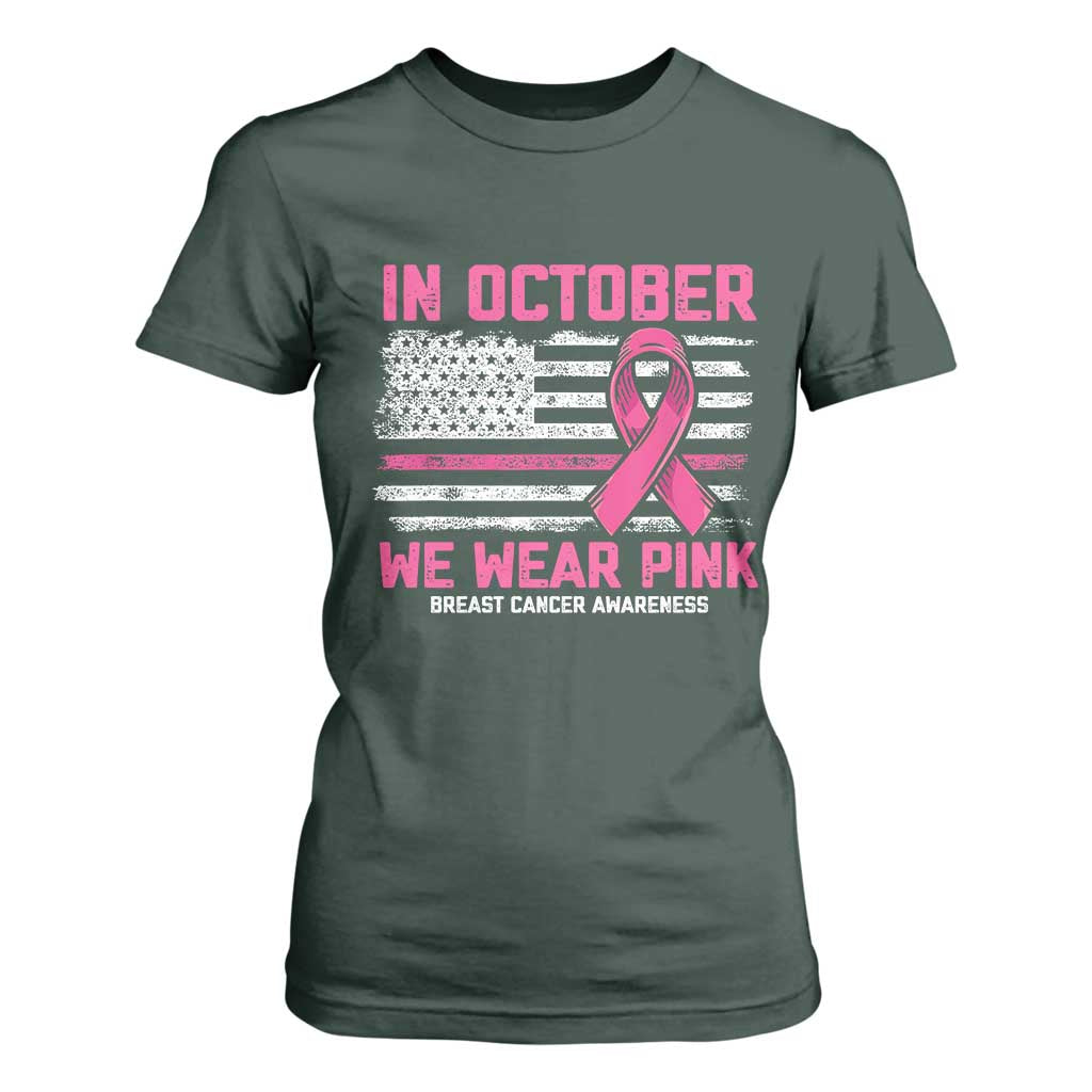 Breast Support Awareness In October We Wear Pink T Shirt For Women Distressed American Flag