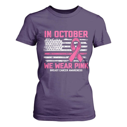 Breast Support Awareness In October We Wear Pink T Shirt For Women Distressed American Flag