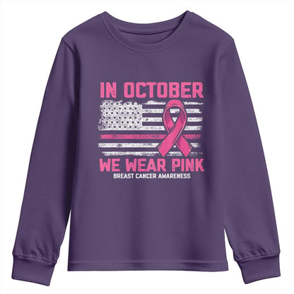Breast Support Awareness In October We Wear Pink Youth Sweatshirt Distressed American Flag