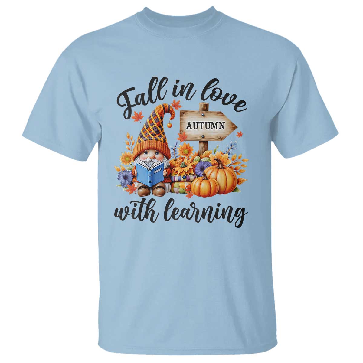 funny-teacher-t-shirt-fall-in-love-with-learning-autumn-pumpkin-reading-thanksgiving-gnome