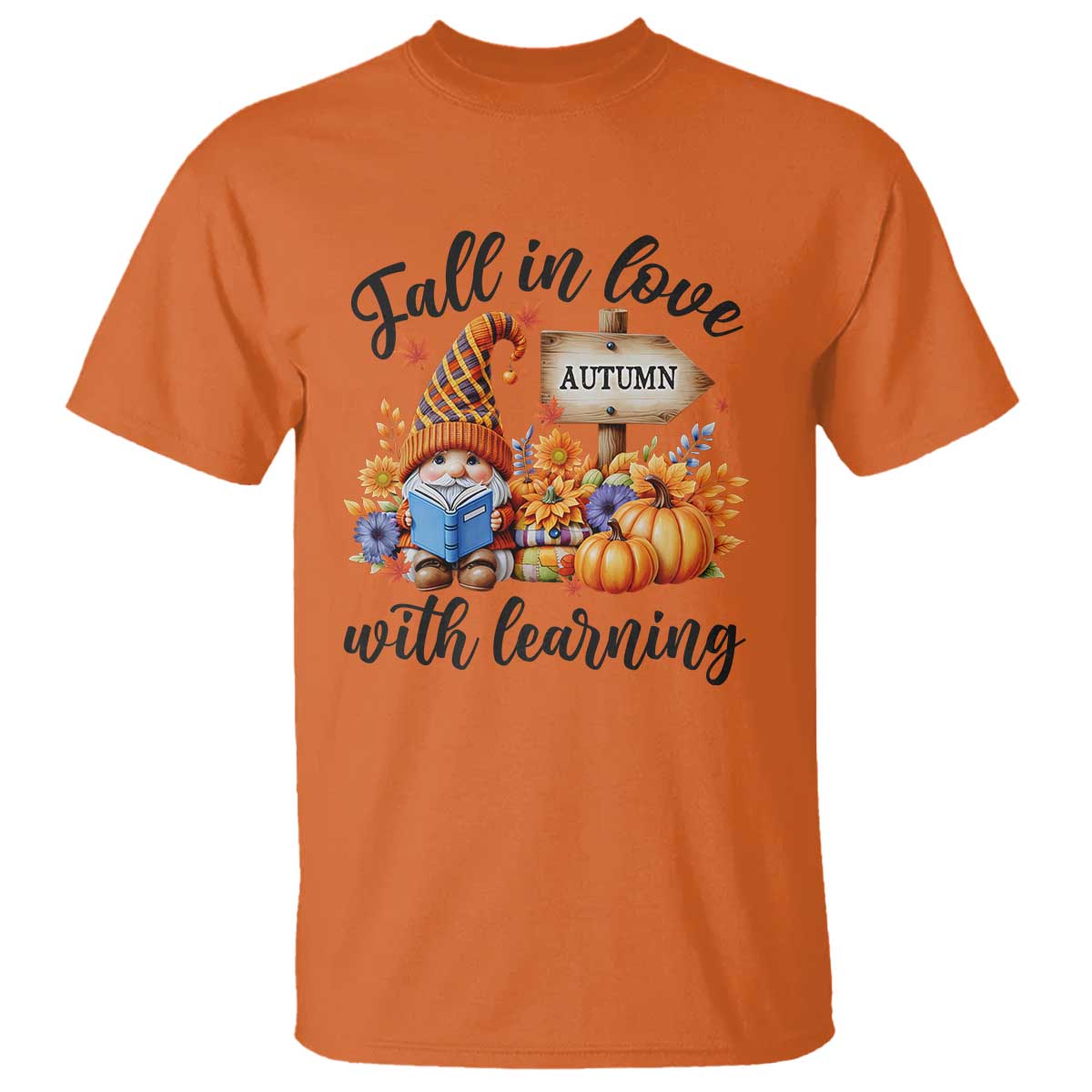 funny-teacher-t-shirt-fall-in-love-with-learning-autumn-pumpkin-reading-thanksgiving-gnome