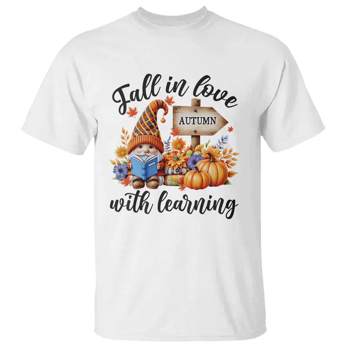 funny-teacher-t-shirt-fall-in-love-with-learning-autumn-pumpkin-reading-thanksgiving-gnome