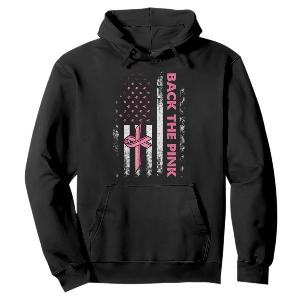 Breast Cancer Support Hoodie Back The Pink Warrior American Flag