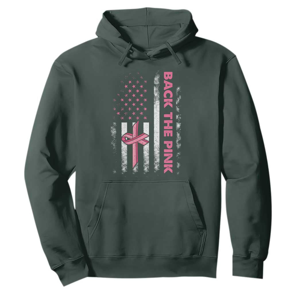 Breast Cancer Support Hoodie Back The Pink Warrior American Flag