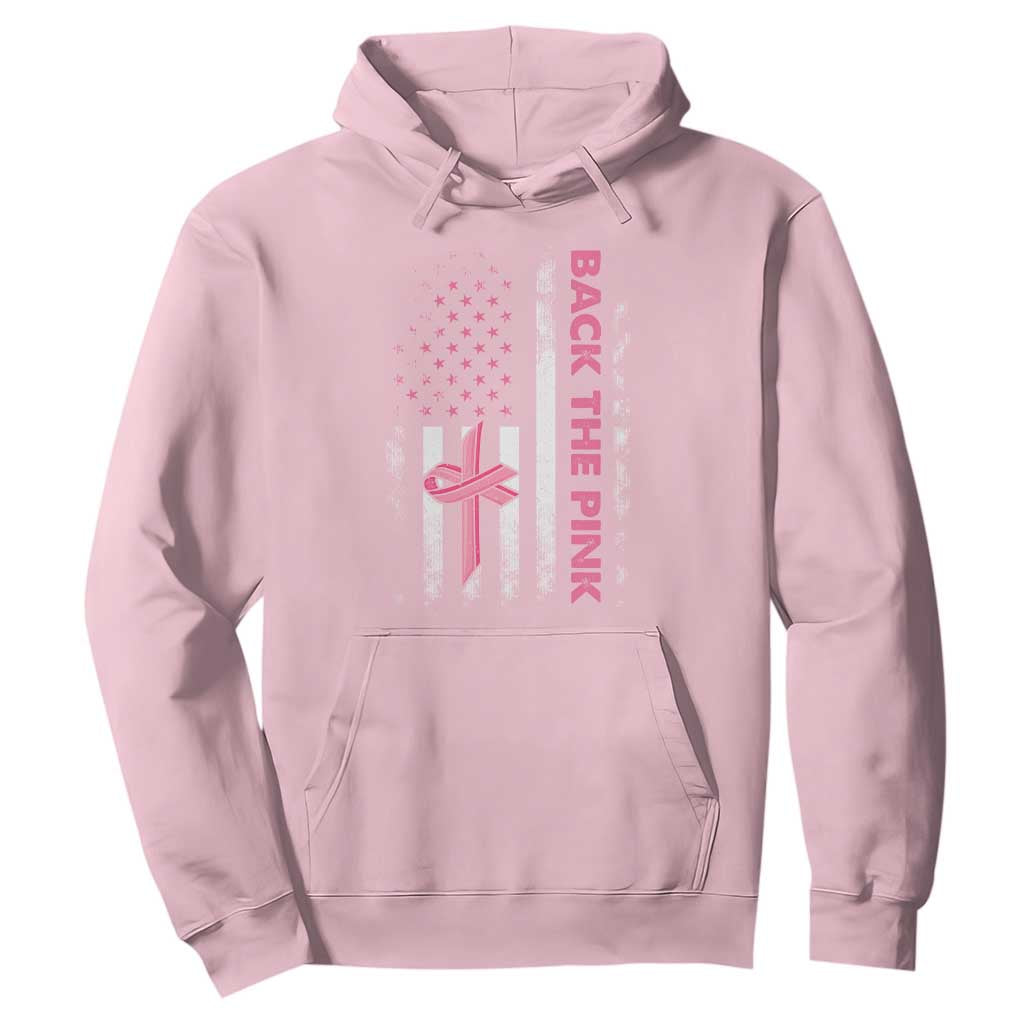 Breast Cancer Support Hoodie Back The Pink Warrior American Flag