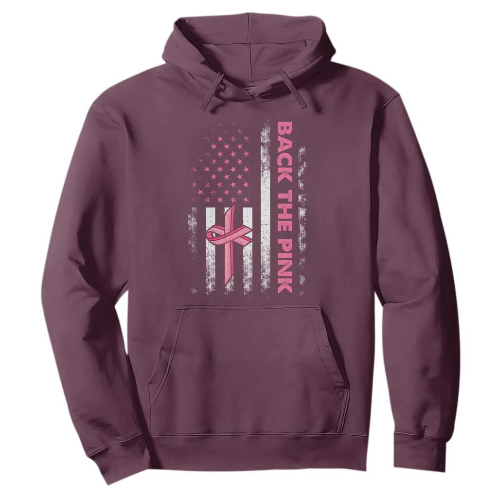 Breast Cancer Support Hoodie Back The Pink Warrior American Flag