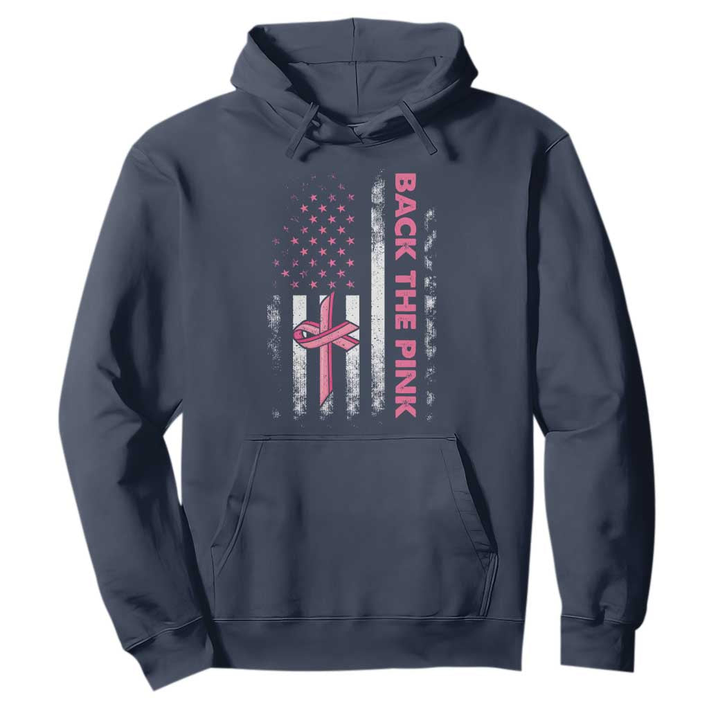 Breast Cancer Support Hoodie Back The Pink Warrior American Flag