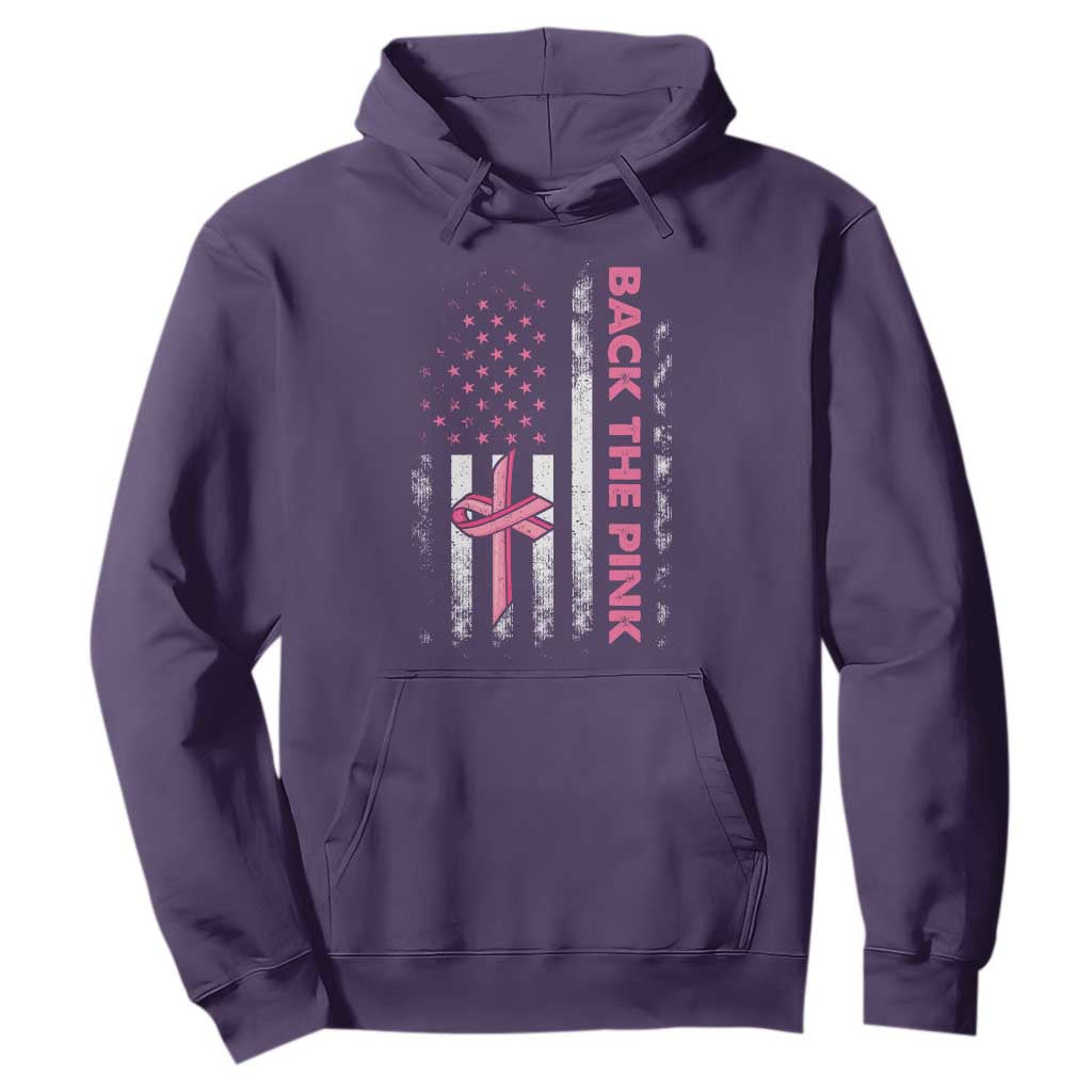 Breast Cancer Support Hoodie Back The Pink Warrior American Flag