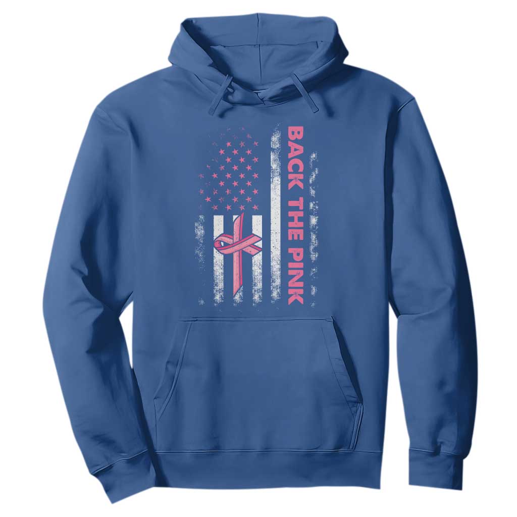Breast Cancer Support Hoodie Back The Pink Warrior American Flag
