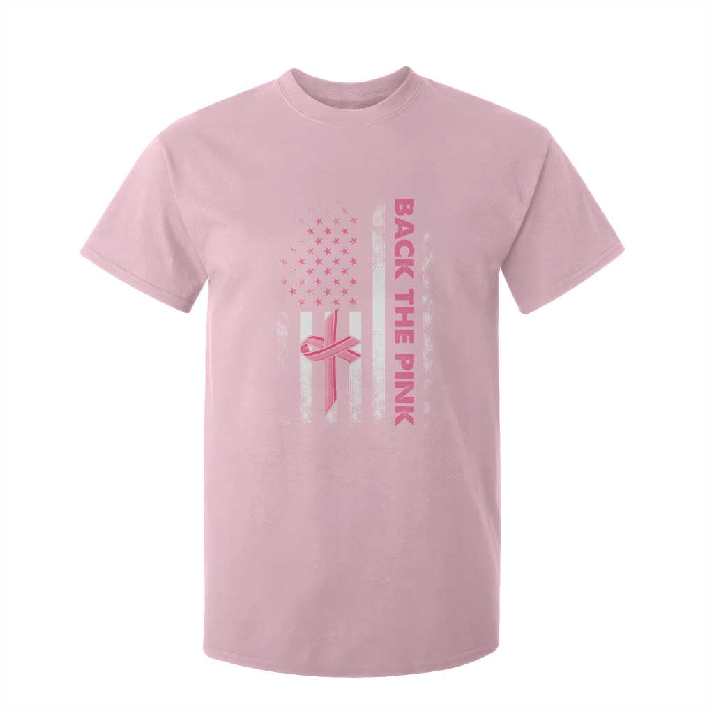 Breast Cancer Support T Shirt For Kid Back The Pink Warrior American Flag