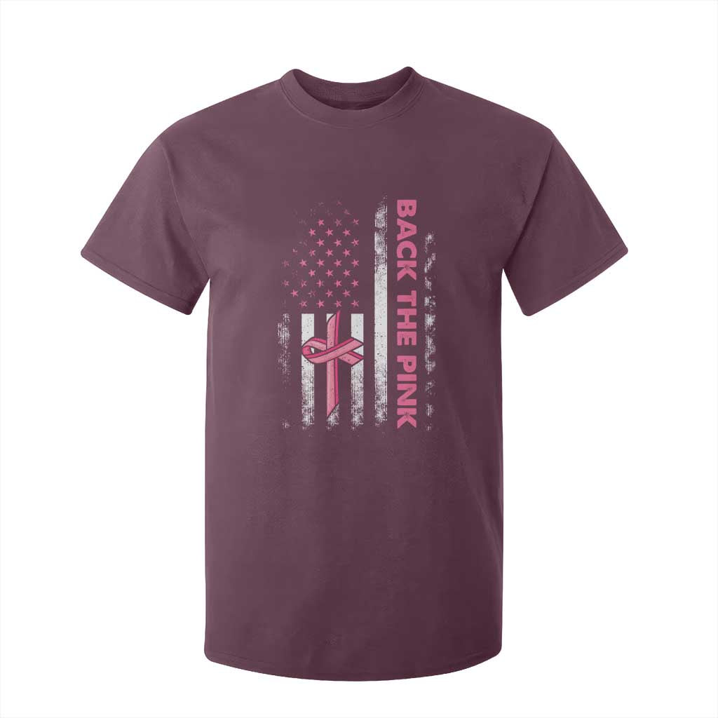 Breast Cancer Support T Shirt For Kid Back The Pink Warrior American Flag