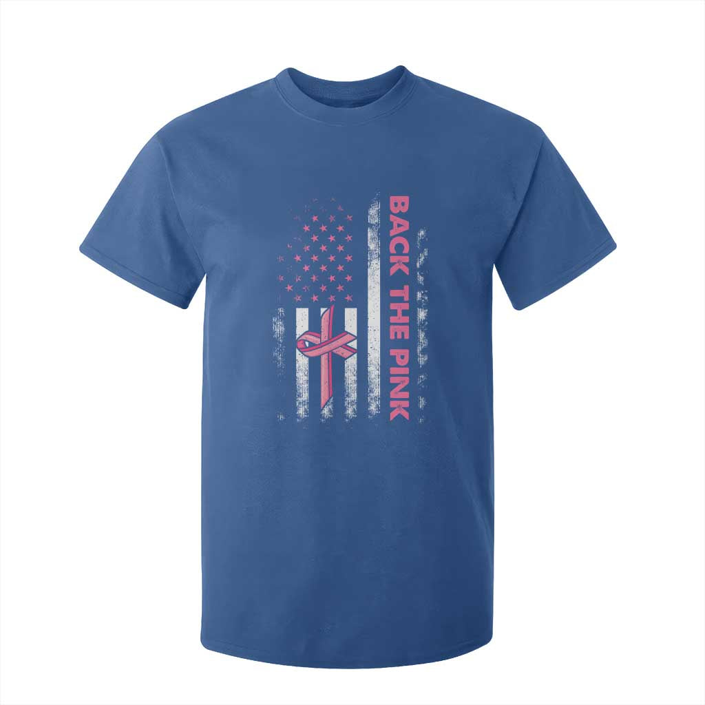 Breast Cancer Support T Shirt For Kid Back The Pink Warrior American Flag