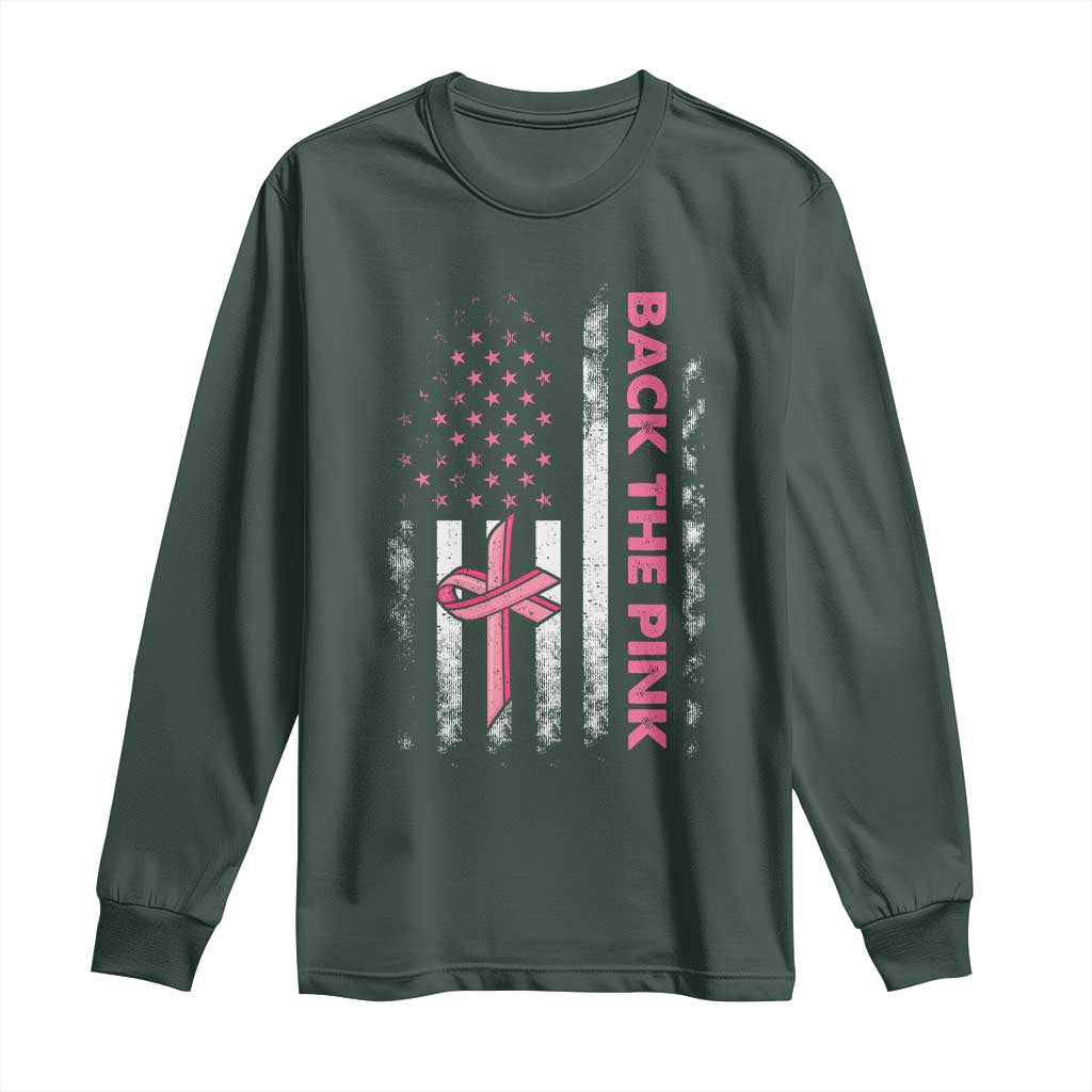 Breast Cancer Support Long Sleeve Shirt Back The Pink Warrior American Flag
