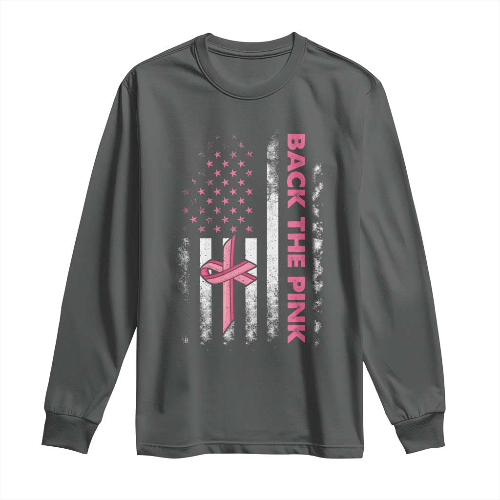 Breast Cancer Support Long Sleeve Shirt Back The Pink Warrior American Flag