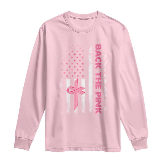 Breast Cancer Support Long Sleeve Shirt Back The Pink Warrior American Flag