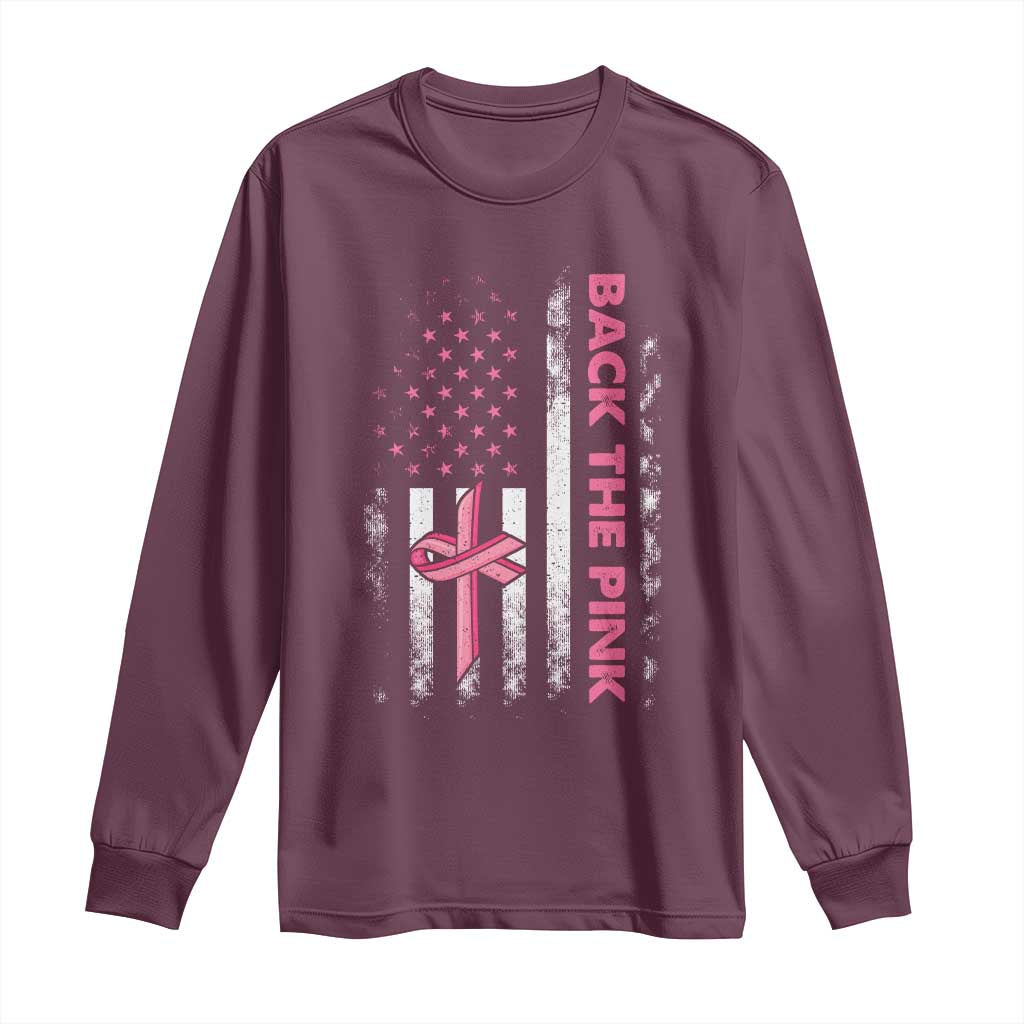 Breast Cancer Support Long Sleeve Shirt Back The Pink Warrior American Flag