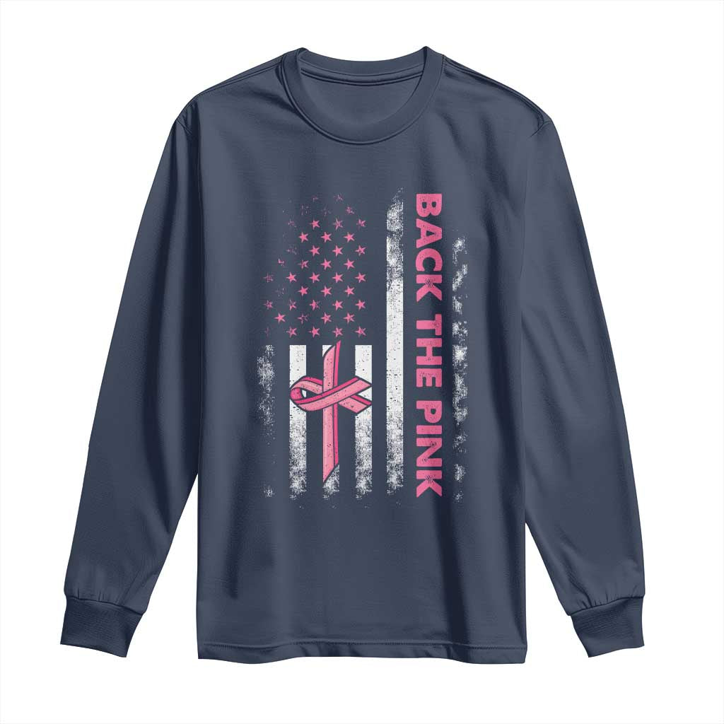 Breast Cancer Support Long Sleeve Shirt Back The Pink Warrior American Flag