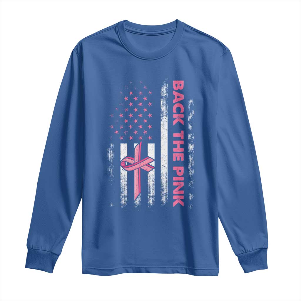Breast Cancer Support Long Sleeve Shirt Back The Pink Warrior American Flag