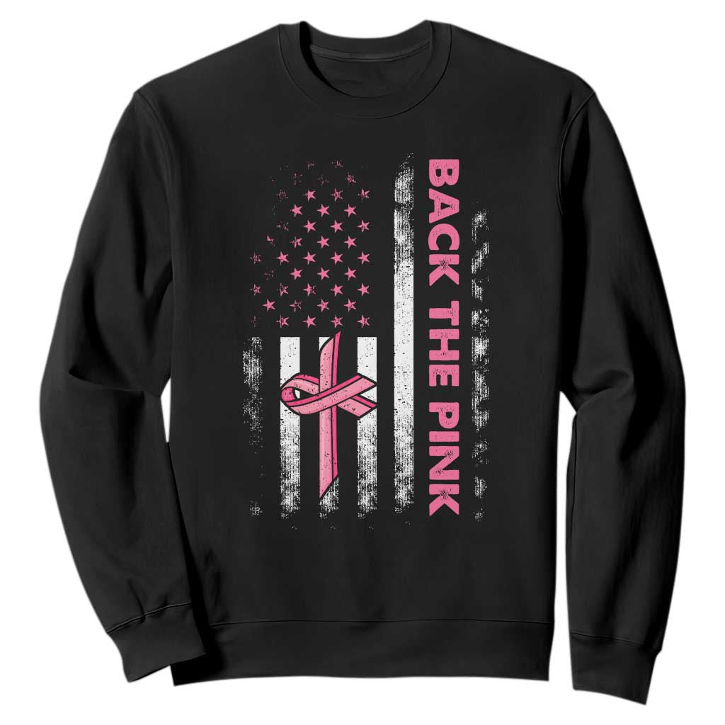 Breast Cancer Support Sweatshirt Back The Pink Warrior American Flag