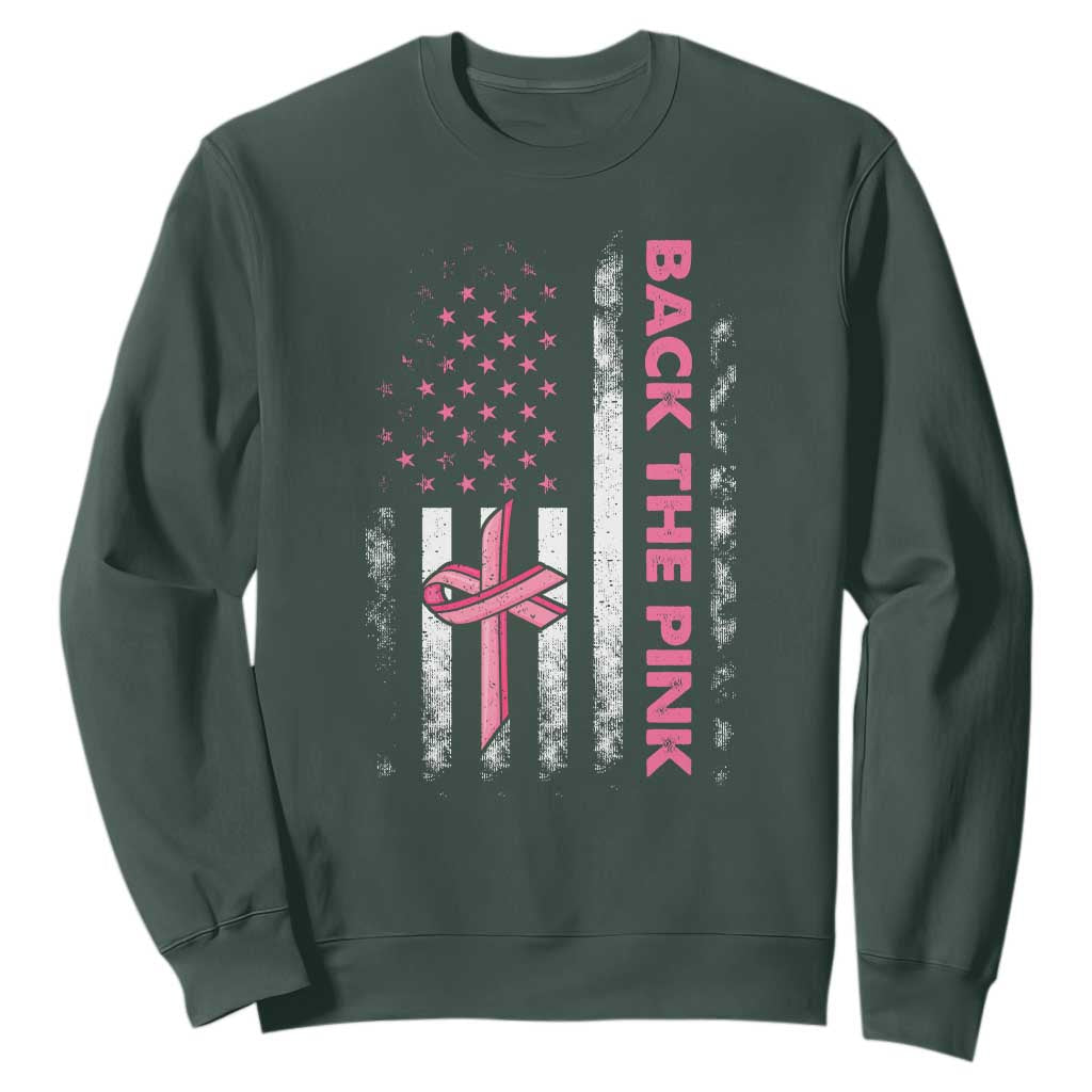 Breast Cancer Support Sweatshirt Back The Pink Warrior American Flag