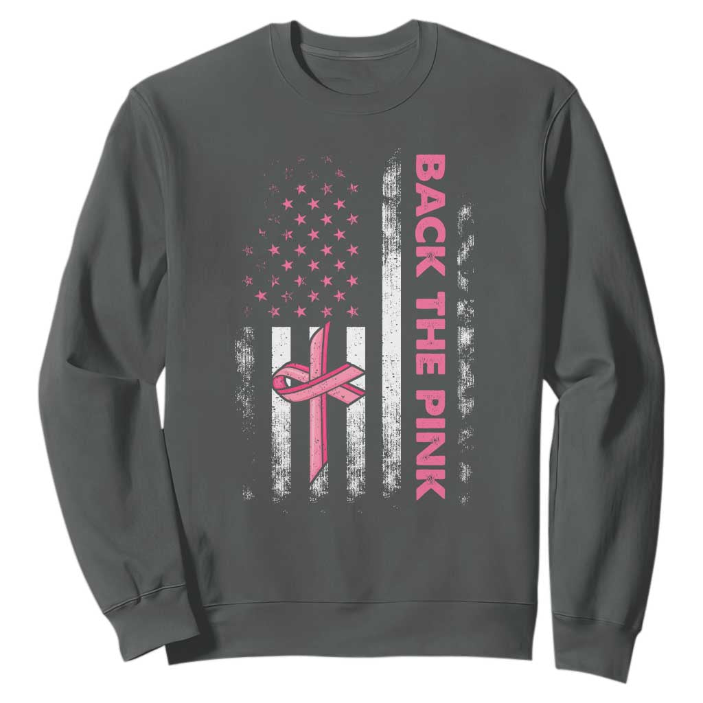 Breast Cancer Support Sweatshirt Back The Pink Warrior American Flag
