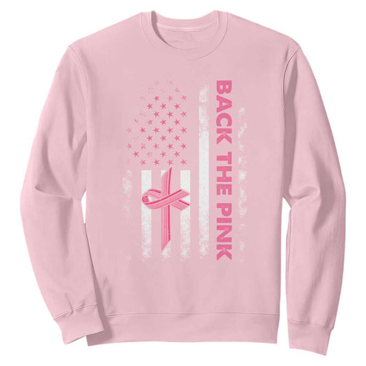 Breast Cancer Support Sweatshirt Back The Pink Warrior American Flag