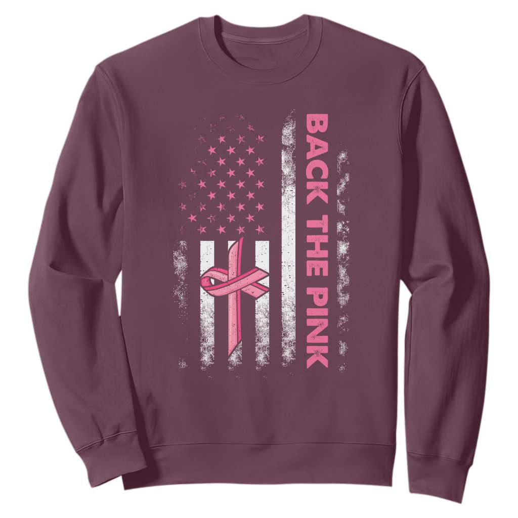 Breast Cancer Support Sweatshirt Back The Pink Warrior American Flag