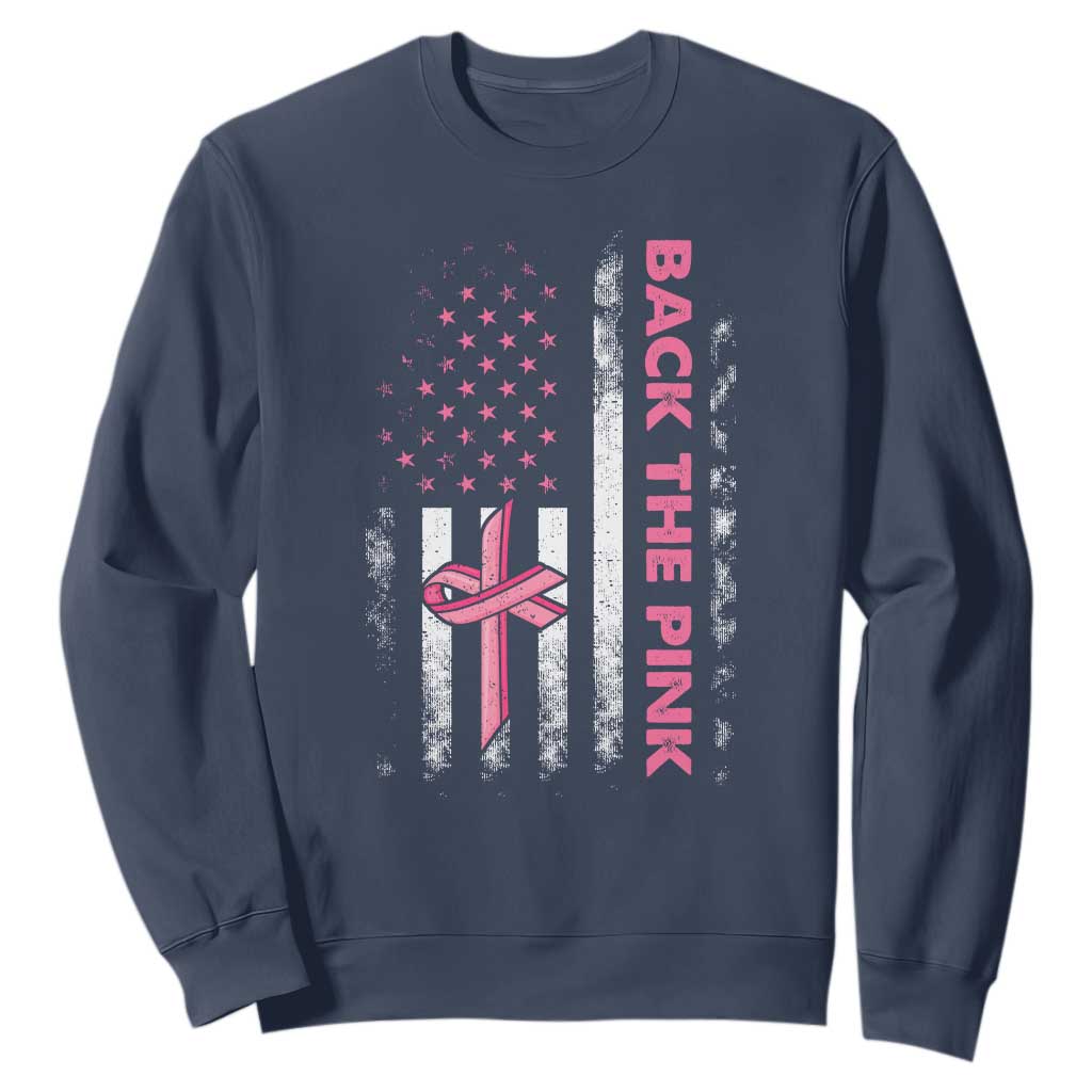 Breast Cancer Support Sweatshirt Back The Pink Warrior American Flag
