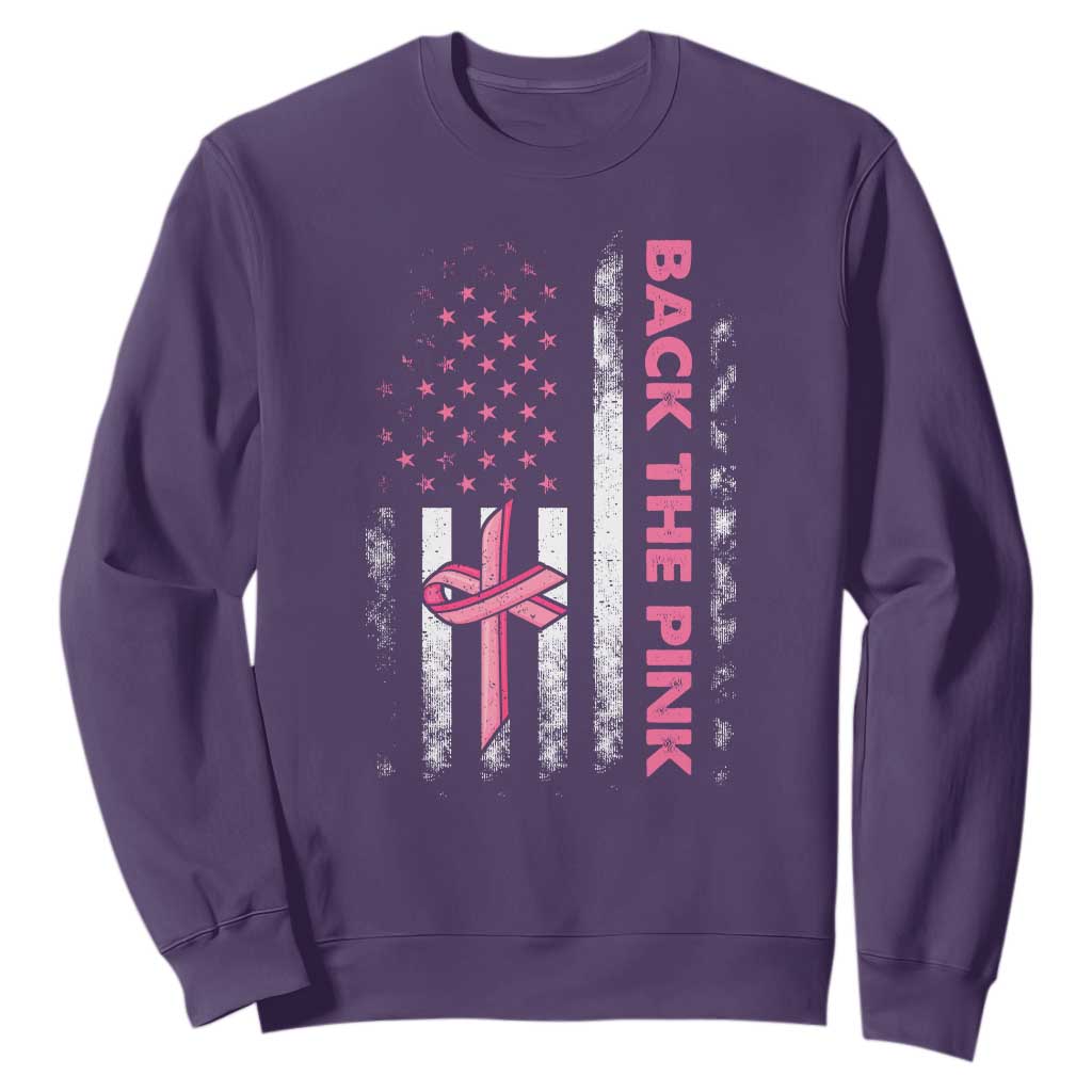Breast Cancer Support Sweatshirt Back The Pink Warrior American Flag