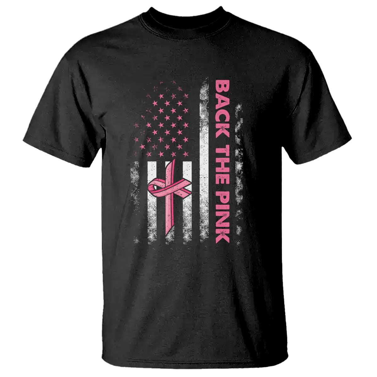Breast Cancer Support T Shirt Back The Pink Warrior American Flag