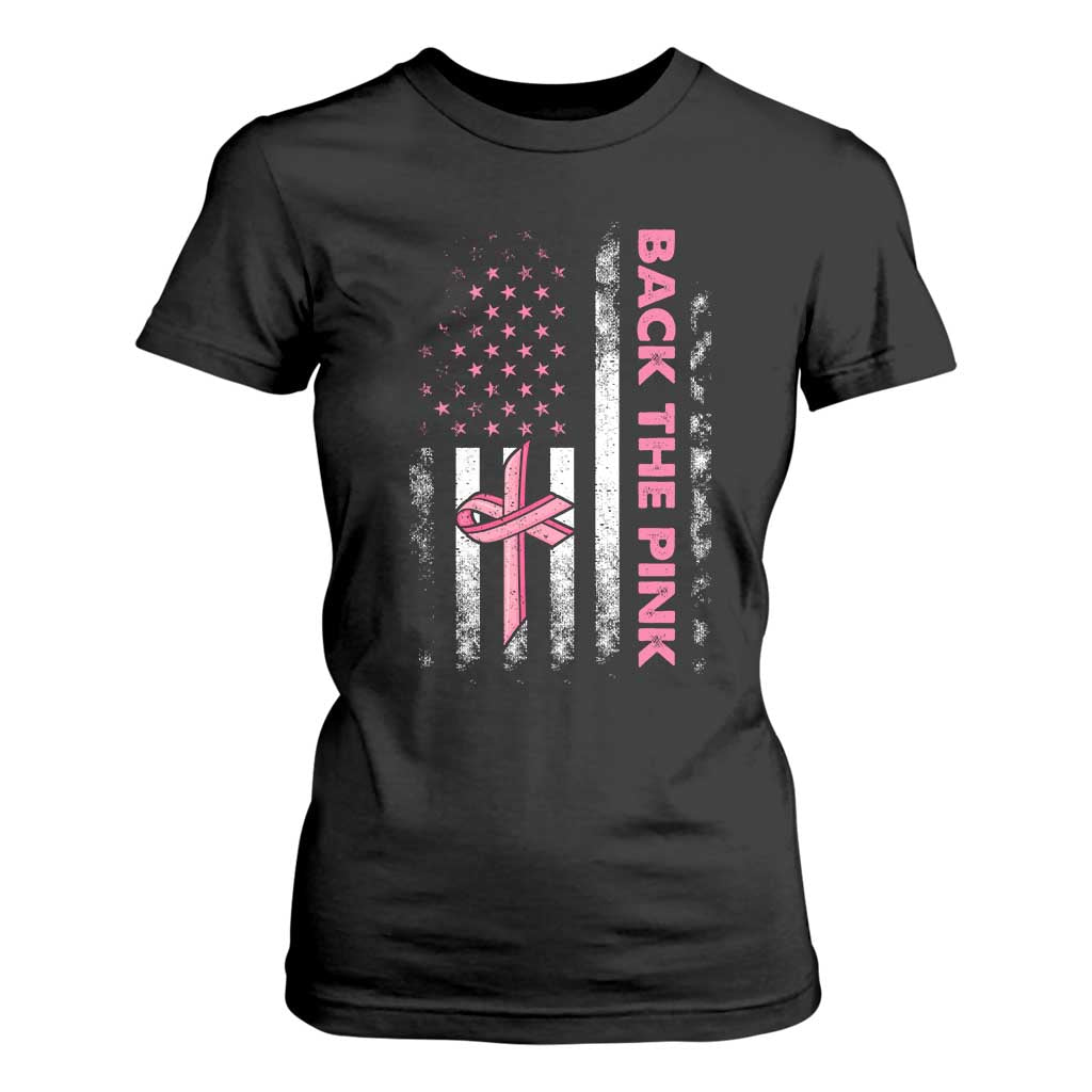 Breast Cancer Support T Shirt For Women Back The Pink Warrior American Flag