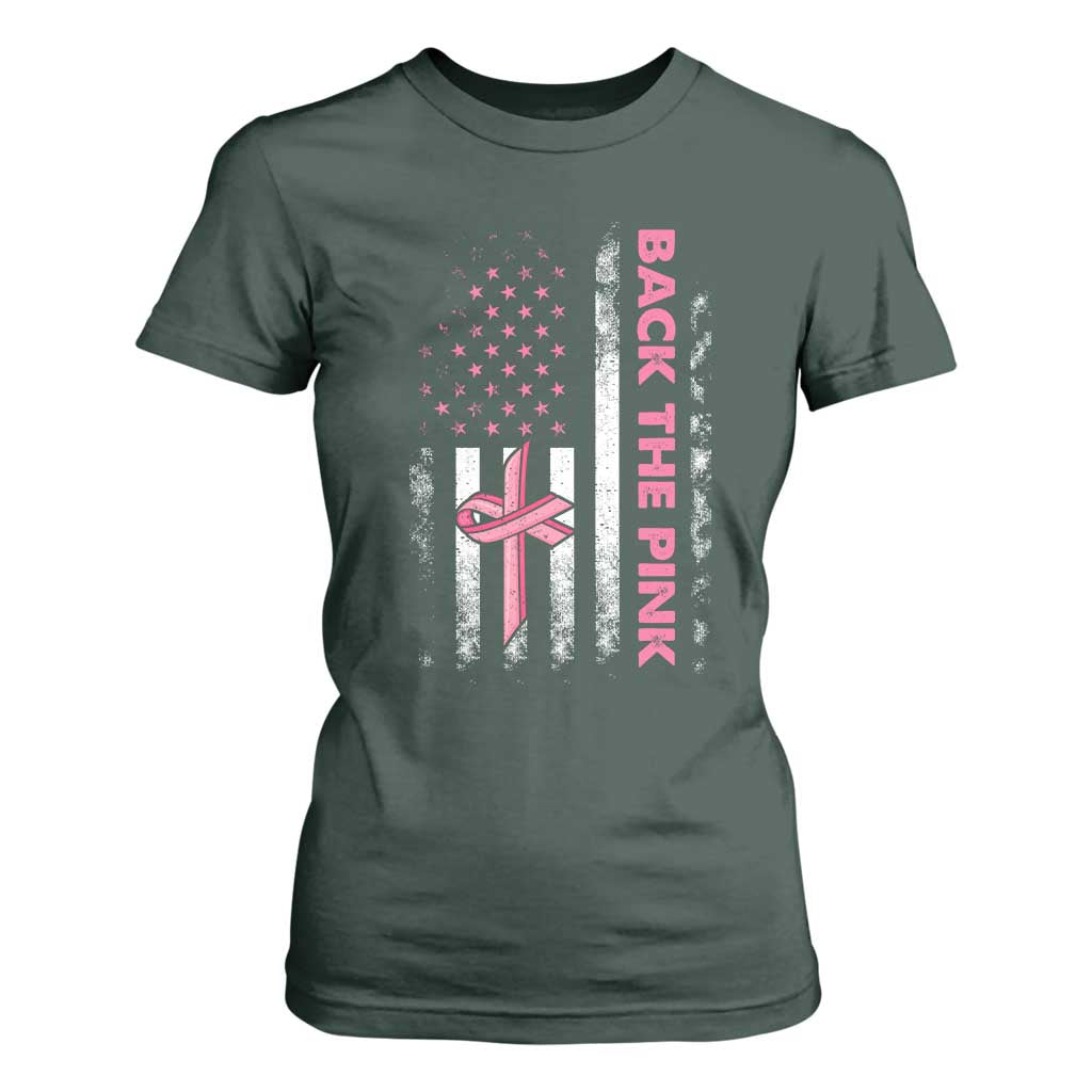 Breast Cancer Support T Shirt For Women Back The Pink Warrior American Flag