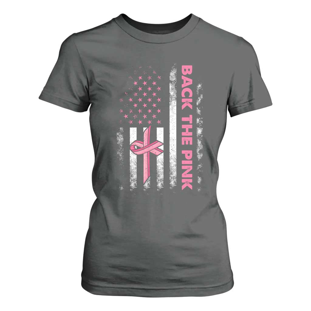 Breast Cancer Support T Shirt For Women Back The Pink Warrior American Flag