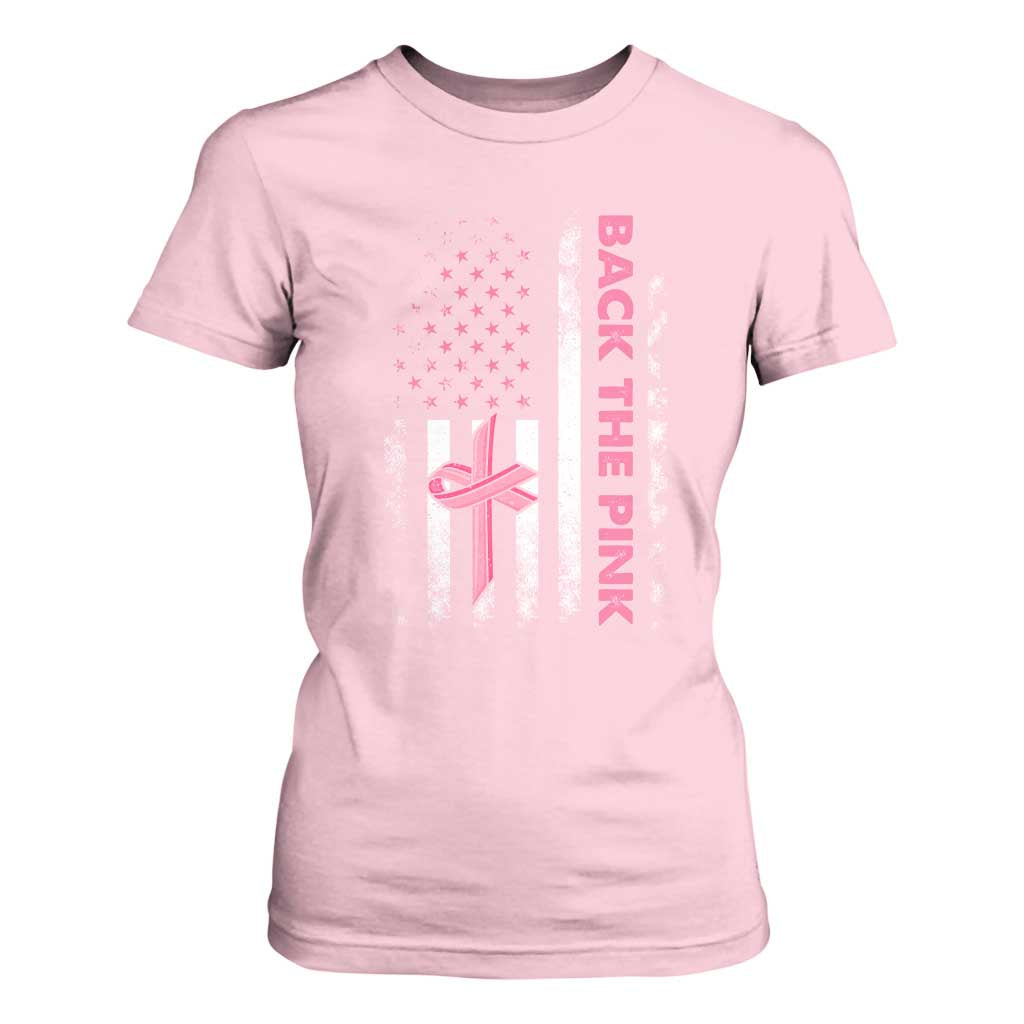 Breast Cancer Support T Shirt For Women Back The Pink Warrior American Flag