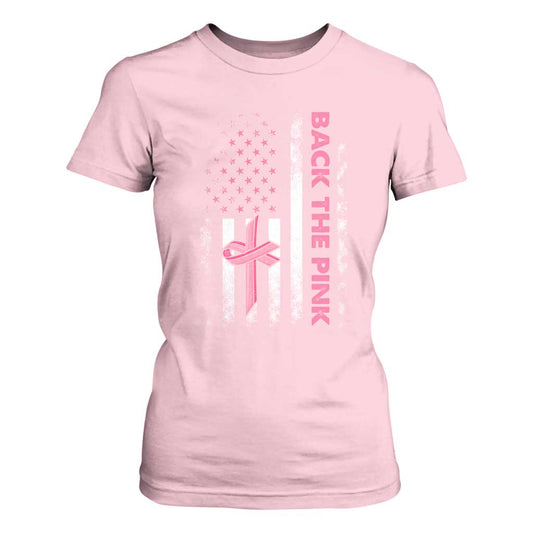 Breast Cancer Support T Shirt For Women Back The Pink Warrior American Flag