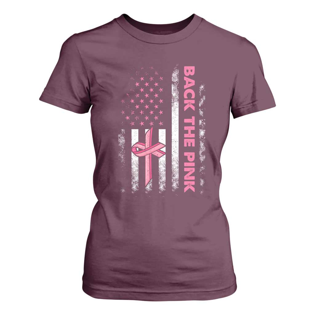 Breast Cancer Support T Shirt For Women Back The Pink Warrior American Flag