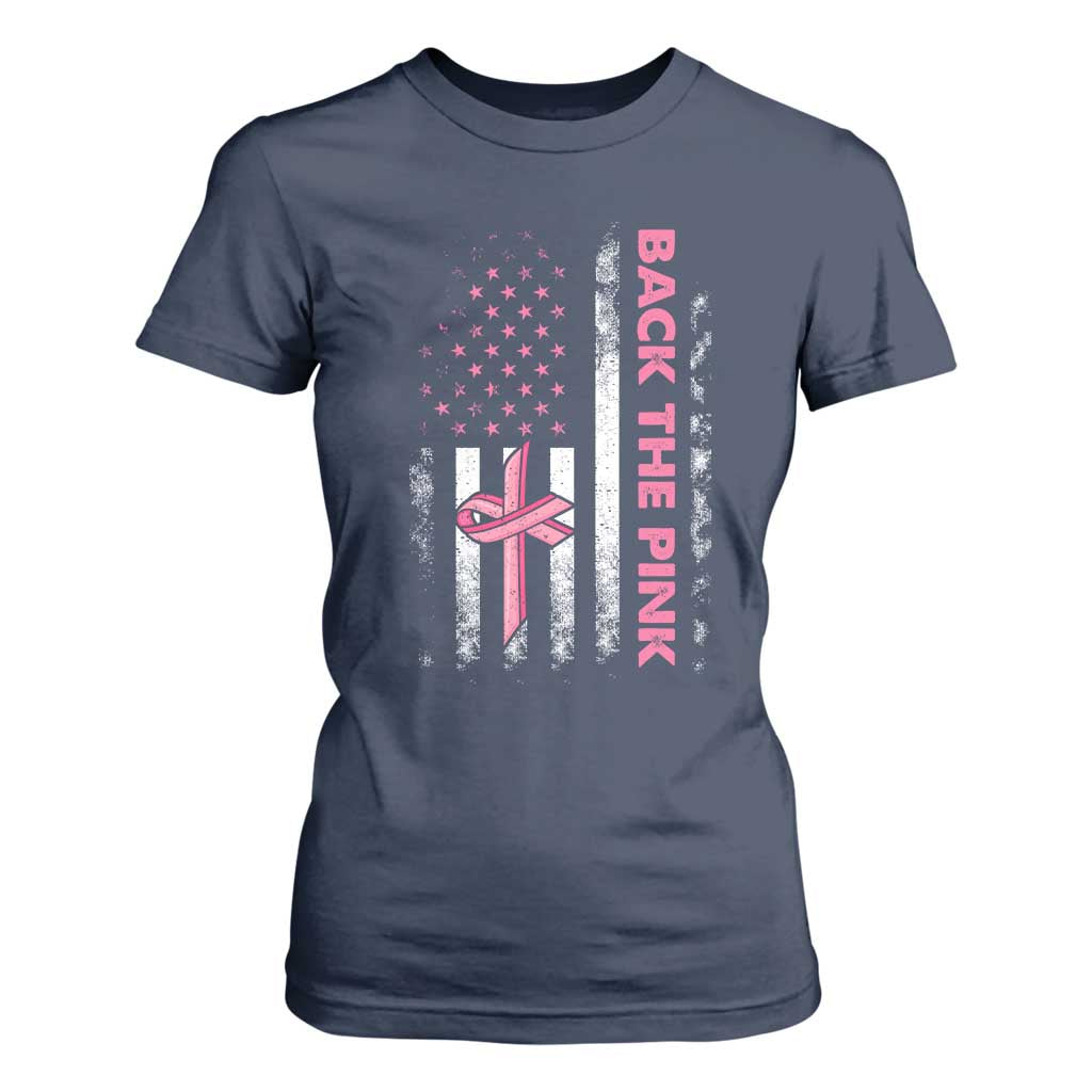 Breast Cancer Support T Shirt For Women Back The Pink Warrior American Flag