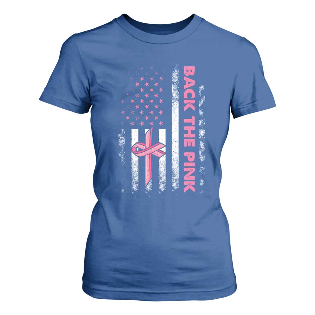 Breast Cancer Support T Shirt For Women Back The Pink Warrior American Flag