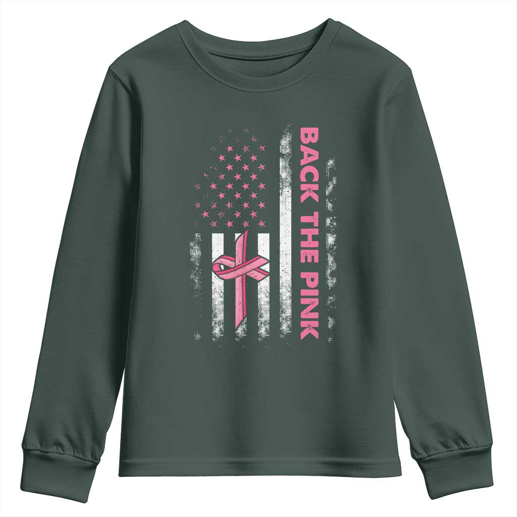 Breast Cancer Support Youth Sweatshirt Back The Pink Warrior American Flag