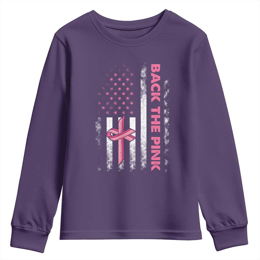 Breast Cancer Support Youth Sweatshirt Back The Pink Warrior American Flag