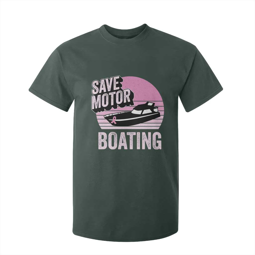 Funny Save Motor Boating T Shirt For Kid Breast Cancer Pink Ribbon