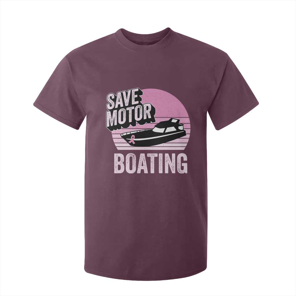 Funny Save Motor Boating T Shirt For Kid Breast Cancer Pink Ribbon