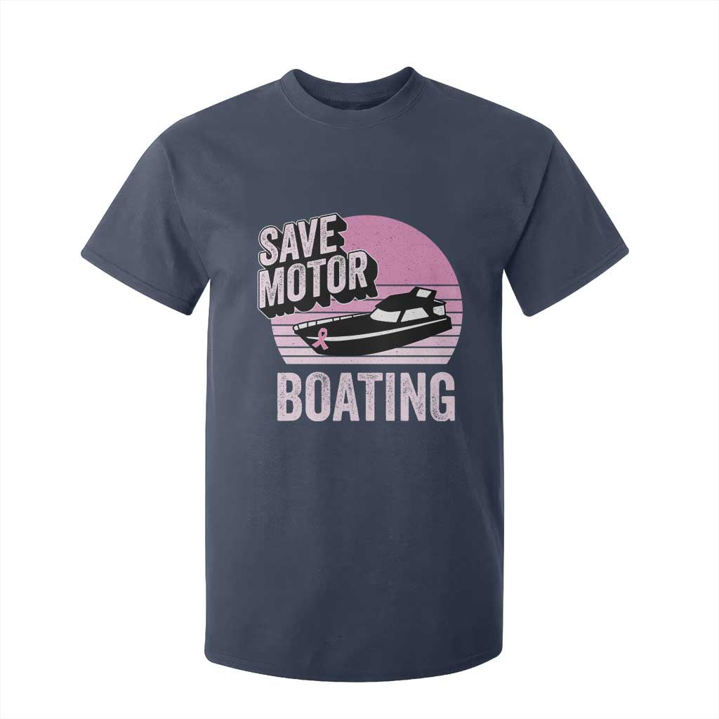 Funny Save Motor Boating T Shirt For Kid Breast Cancer Pink Ribbon