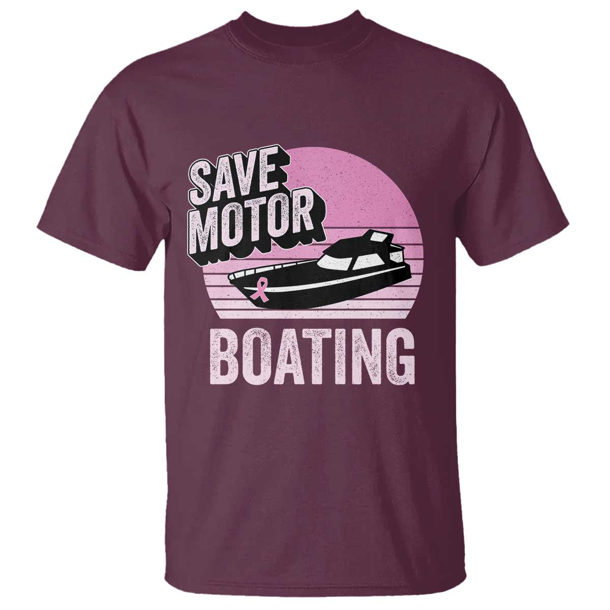 Funny Save Motor Boating T Shirt Breast Cancer Pink Ribbon